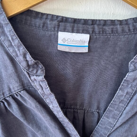 Columbia Button Front Blouse Womens Large Blue Grey V-neck VTG Gorpcore - Picture 3 of 6